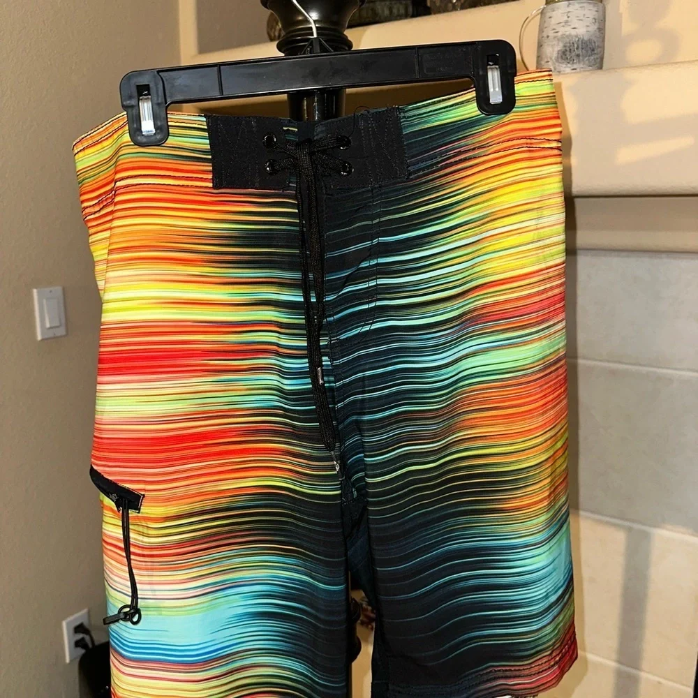 Voodoo Body Glove Board Shorts Mens 32 Multicolor Stripe Surf Swim Y2K Style